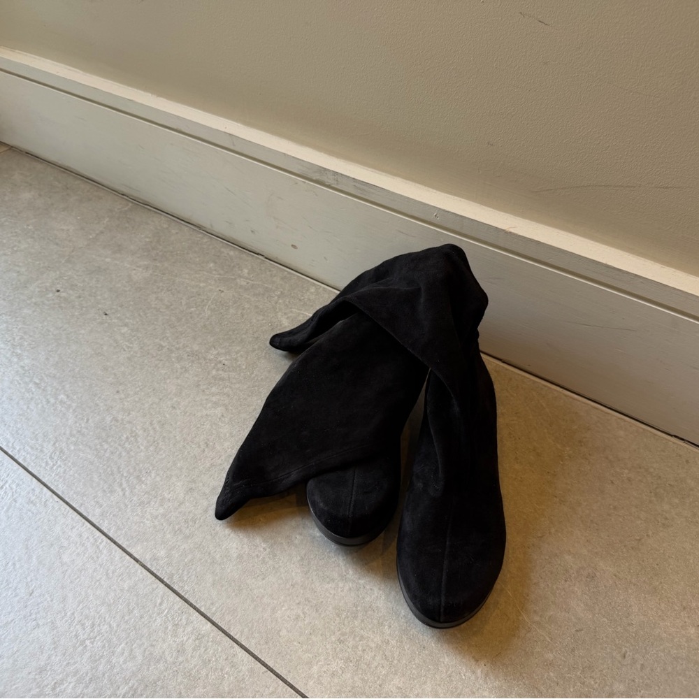 Black Knee high platform Women's Suede Boots